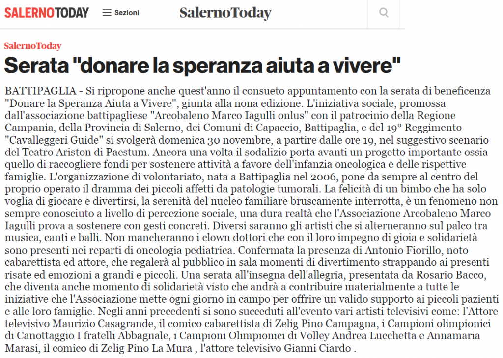 Donare la Speranza aiuta a vivere 2014 - Salerno Today