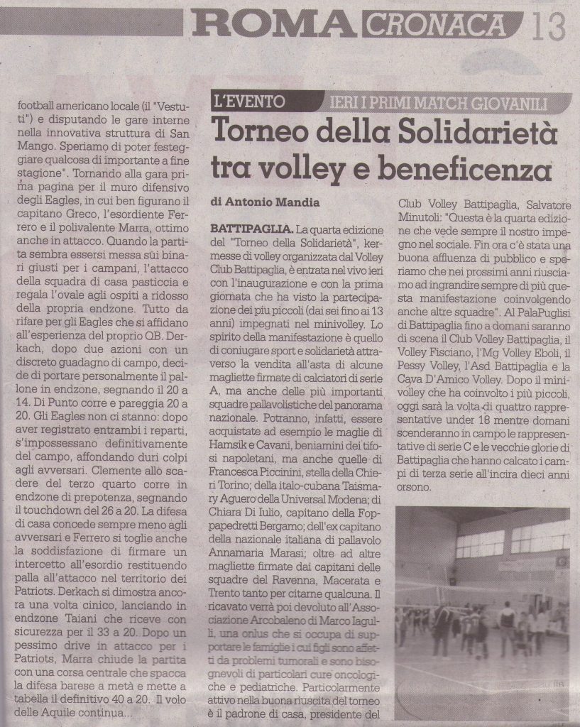 Roma - Torneo della Solidarietà tra volley e beneficenza