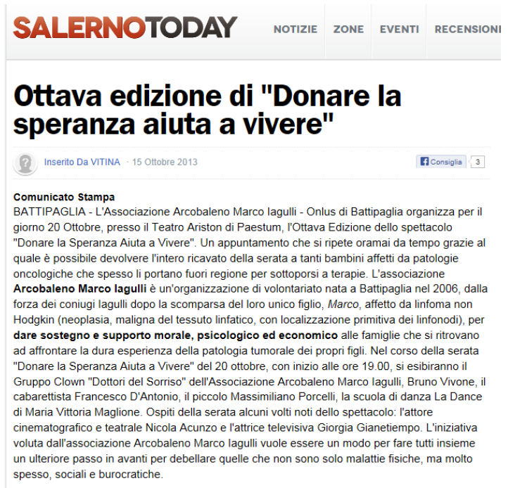 Salerno Today - Donare la speranza aiuta a vivere VIII edizione